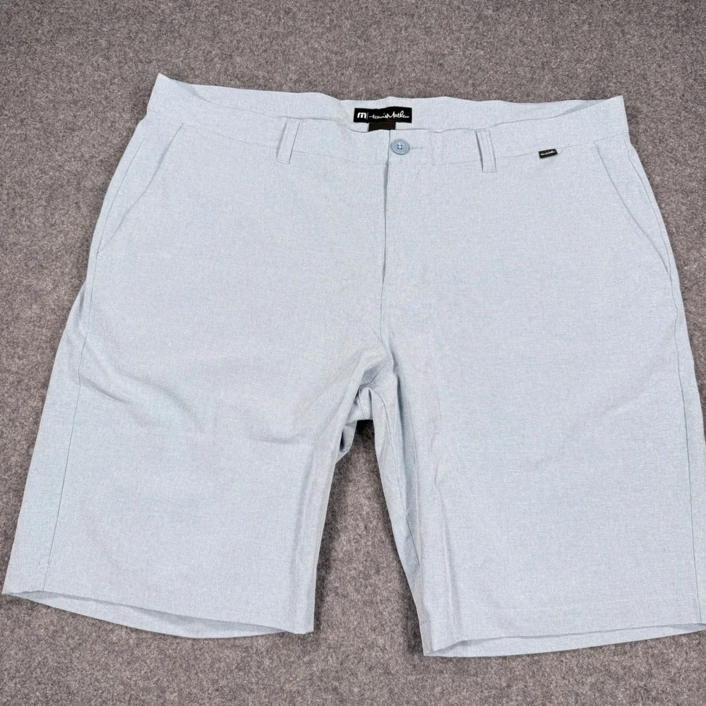 TravisMathew Mens Golf Shorts Light Blue Heathered Size 42 Performance Stretch